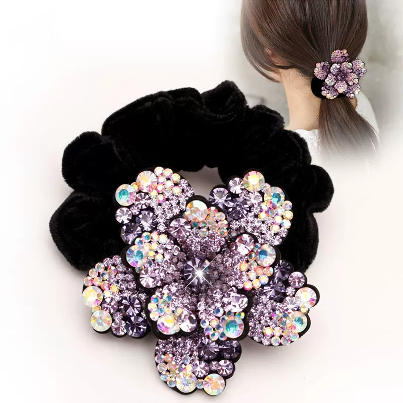 Silicone Band Women - Kobiety Rhinestone Scrunchies aksamitne elastyczne opaski