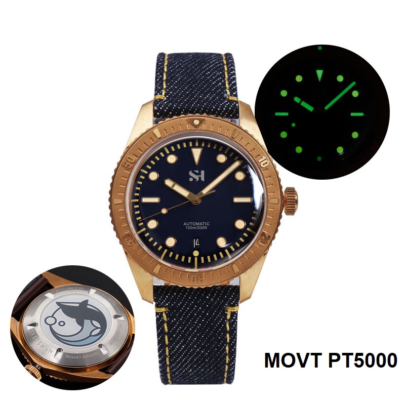 Canvas Strap Watch - 42mm brązowy męski zegarek mechaniczny ręcznie