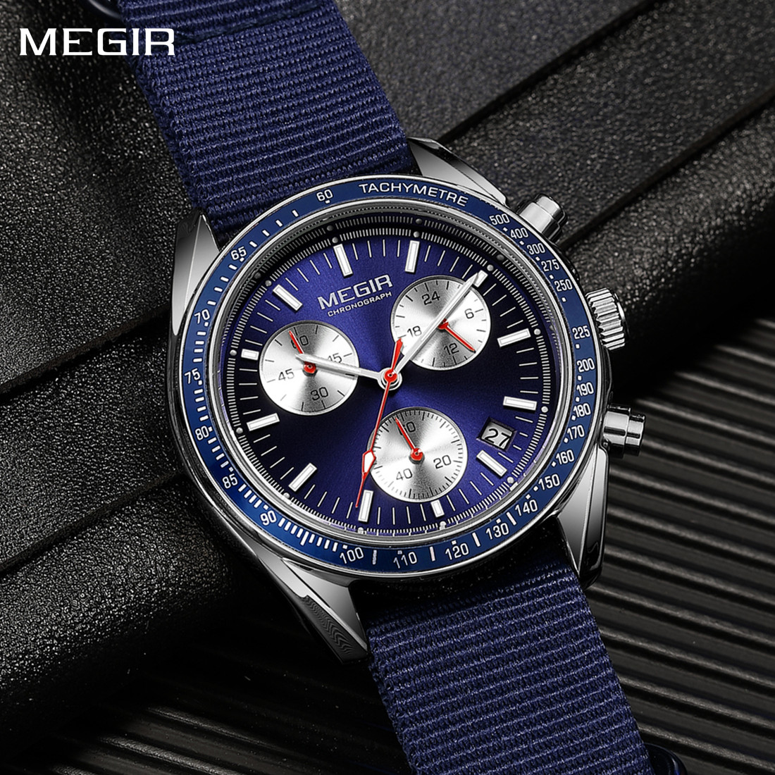 Canvas Strap Watch - Zegarki męskie MEGIR Chronograph z płóciennym