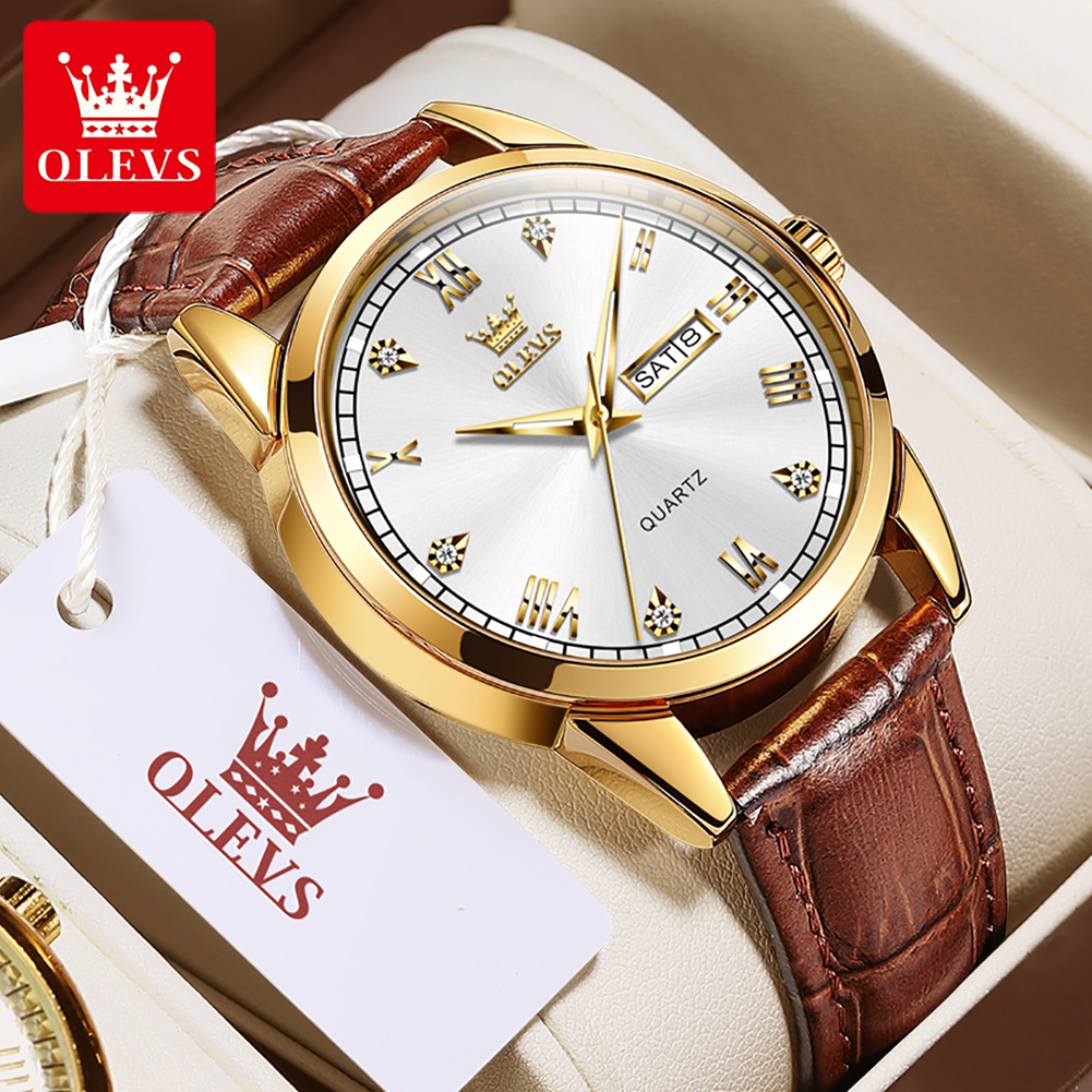Leather Watch Band Men - OLEVS 6896 Męski zegarek kwarcowy topowej