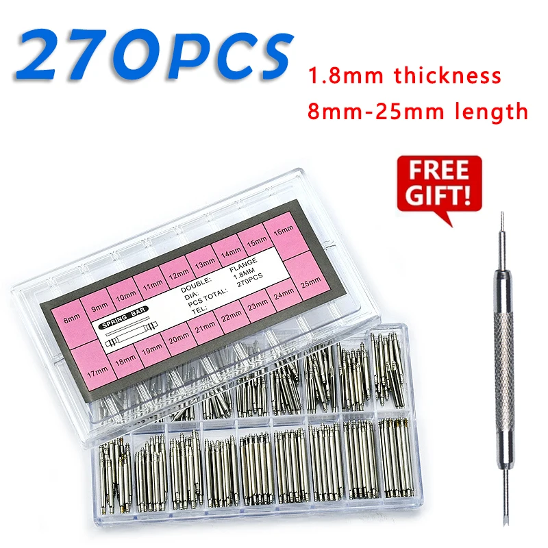Spring Bar Tool Set - 270 sztuk/zestaw Sprężynki do pasków zegarków