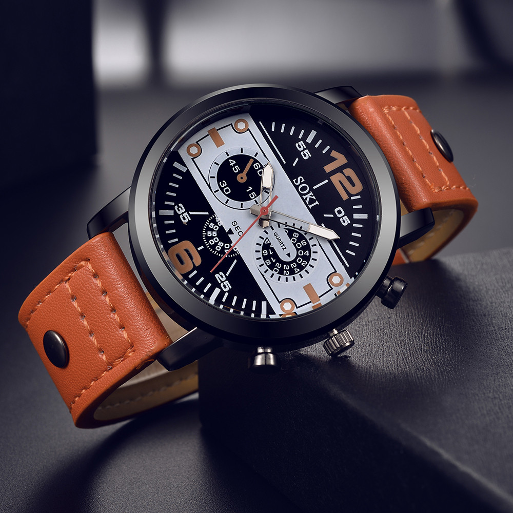 Elegancki męski zegarek z brąz – Leather Watch Band Men recenzja i cena