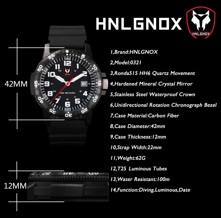 Hnlgnox męskie zegarki sportow – Rubber Strap Diver recenzja i cena